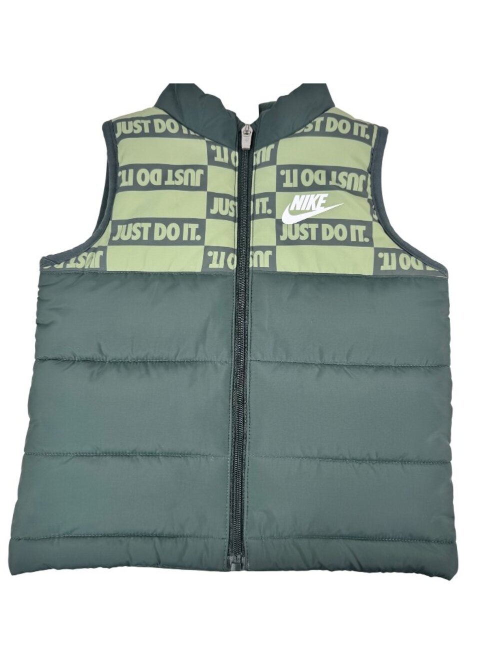 Nike Toddler Puffer Vest Green Just Do It Logo Sz 3T 2-3 Yrs Polyester Full Zip